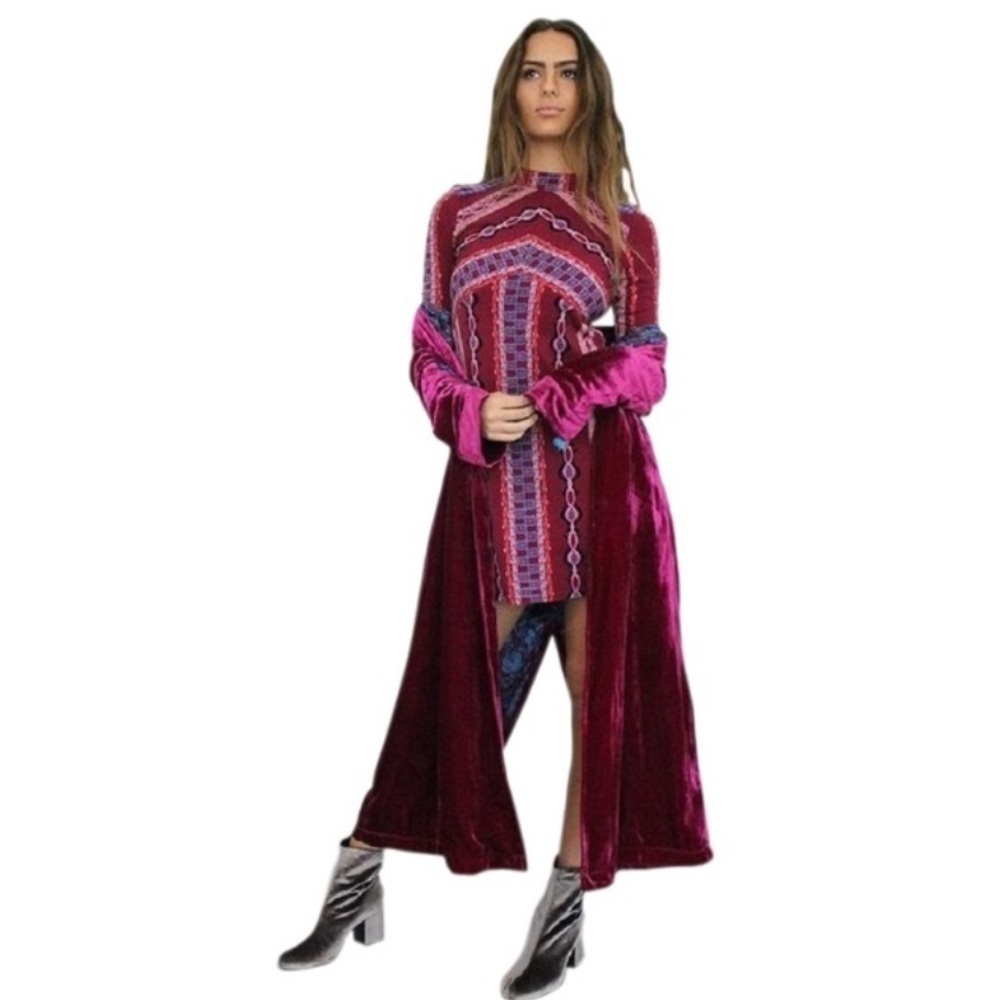 FREE PEOPLE Stella Purple 3/4 Long Sleeve Mini Dress